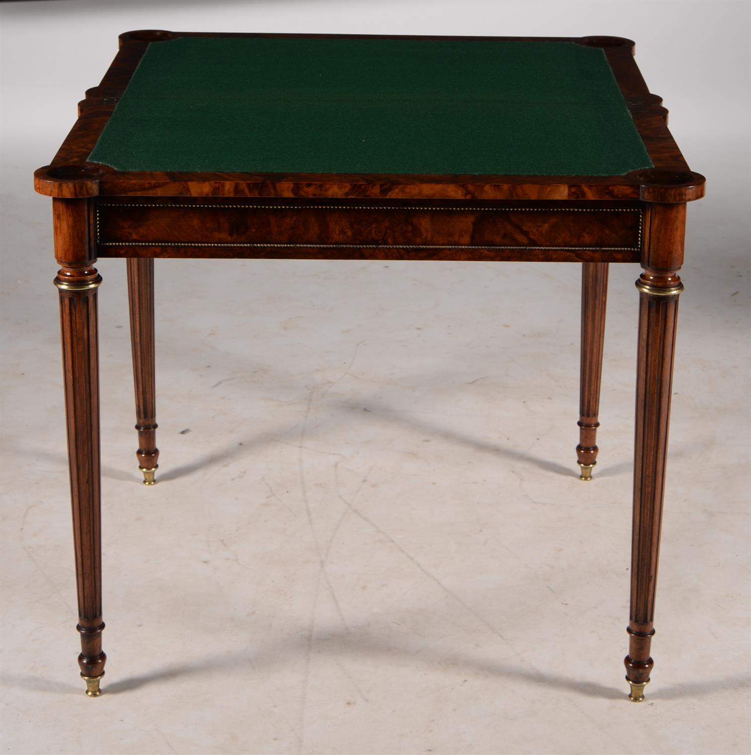 A Victorian burr walnut folding card table in French taste - Image 2 of 5