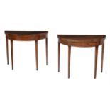 Y A pair of George III mahogany and rosewood banded card tables