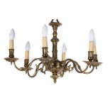 A Dutch or English brass six light chandelier