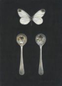 Rachel Ross, White Butterfly with Two Salt Spoons, 2021