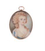 Y 19th century Continental school- small portrait miniature on ivory of a woman