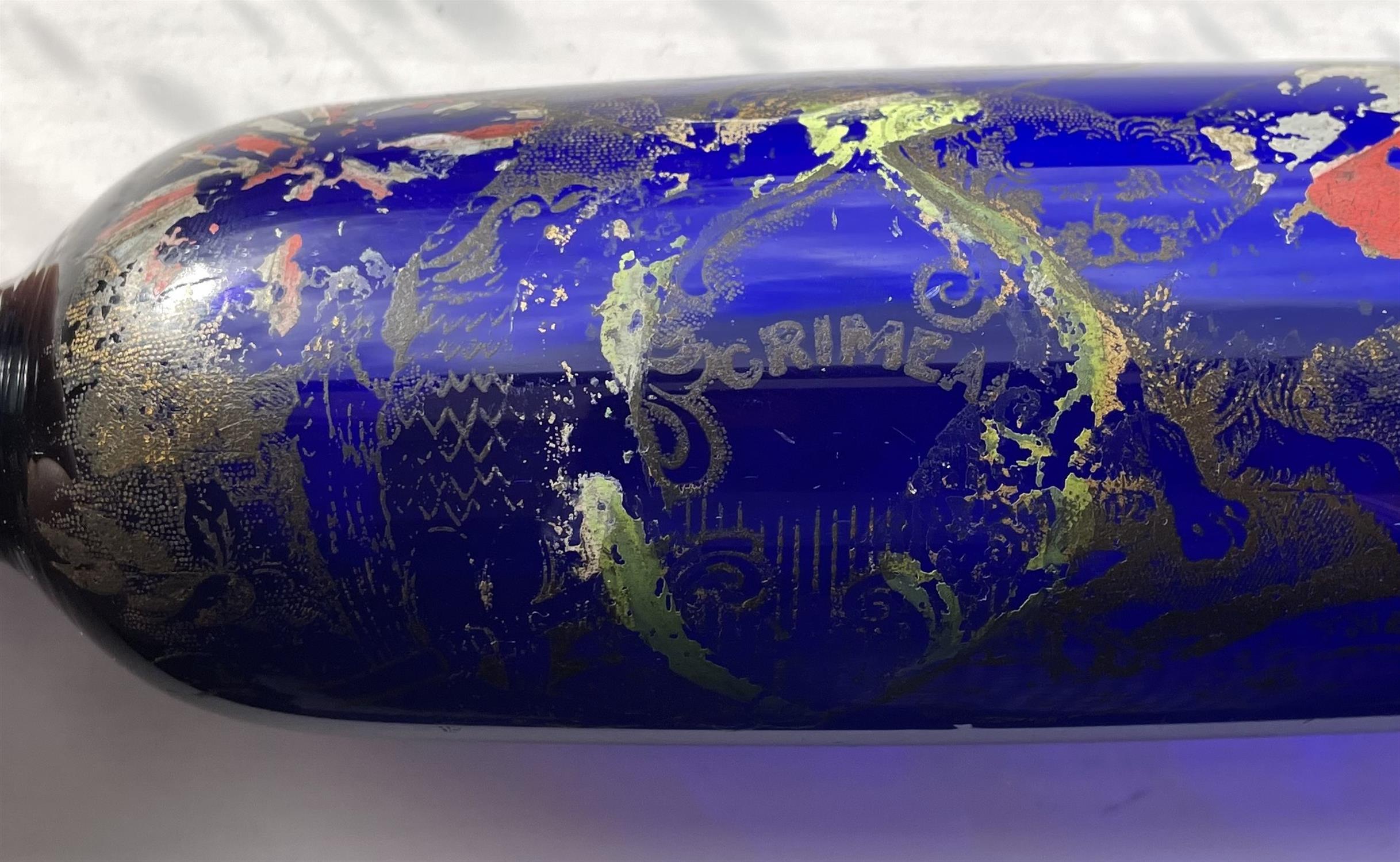 A Victorian Crimean War commemorative blue glass and enamelled rolling pin - Image 4 of 5