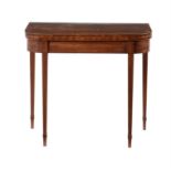 Y A George III mahogany and rosewood crossbanded folding card table