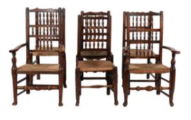 A harlequin set of six spindle back dining chairs