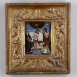A 19th century North European reverse painting on glass of The Baptism of Christ by John The Baptist