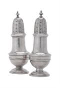 A pair of silver baluster casters by Barker Brothers Silver Ltd.