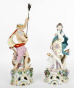 A pair of Continental porcelain mythological figures in the 18th century Chelsea Style