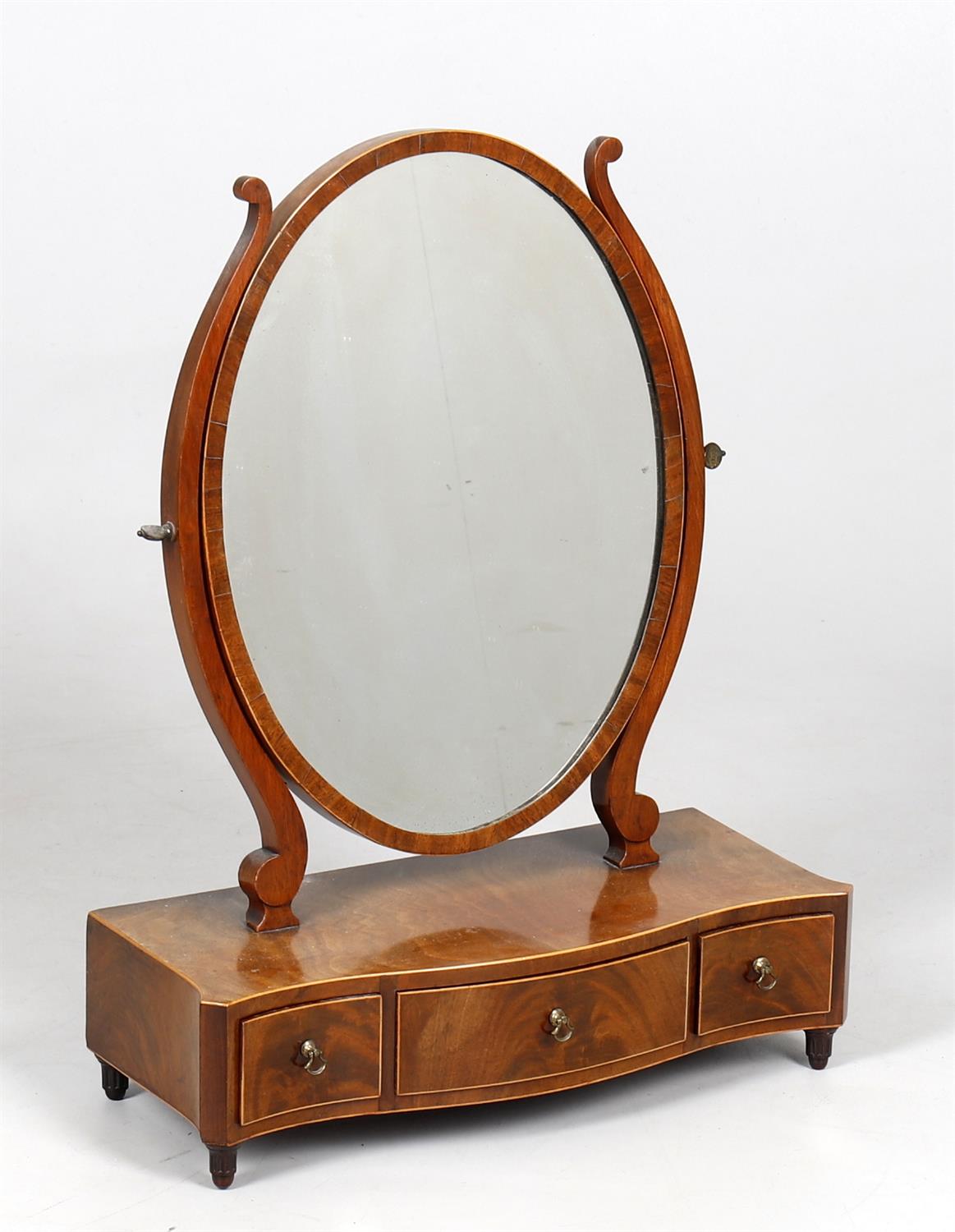 A late George III mahogany and box strung dressing table mirror