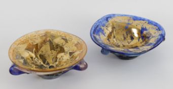 Jean Claude Novaro, two art glass blue and gilt bowls