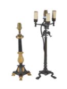 A French or Italian patinated bronze four light candelabrum in Pompeian Revival taste