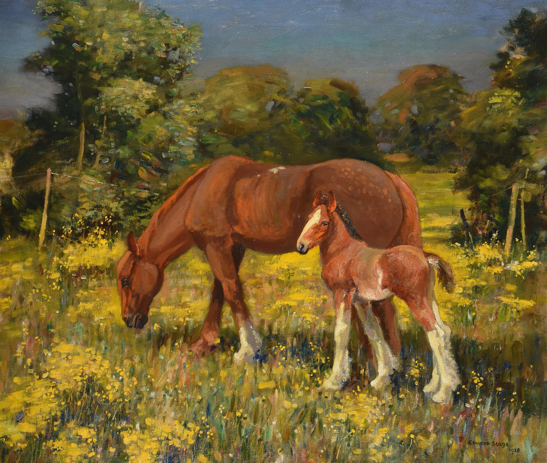 λ Edward Seago (British 1910-1974), Horses in a Norfolk landscape