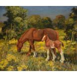 λ Edward Seago (British 1910-1974), Horses in a Norfolk landscape