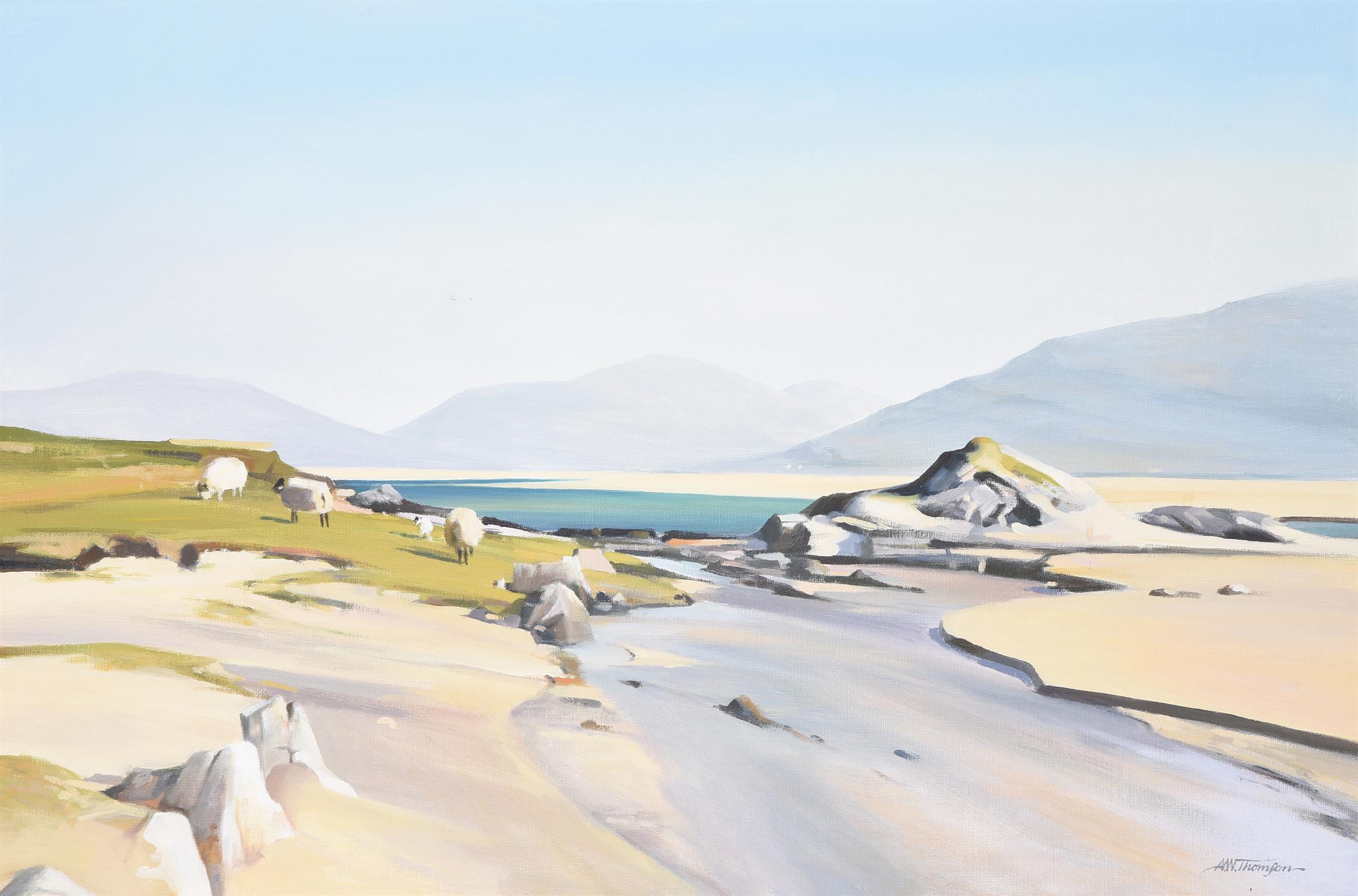 λ Alastair W. Thomson (Scottish b. 1929), Sheep on the Shore, Luskentyre, Isle of Harris