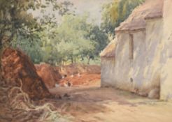 λ Frank McKelvey (Irish 1895-1974), Chickens outside a country cottage