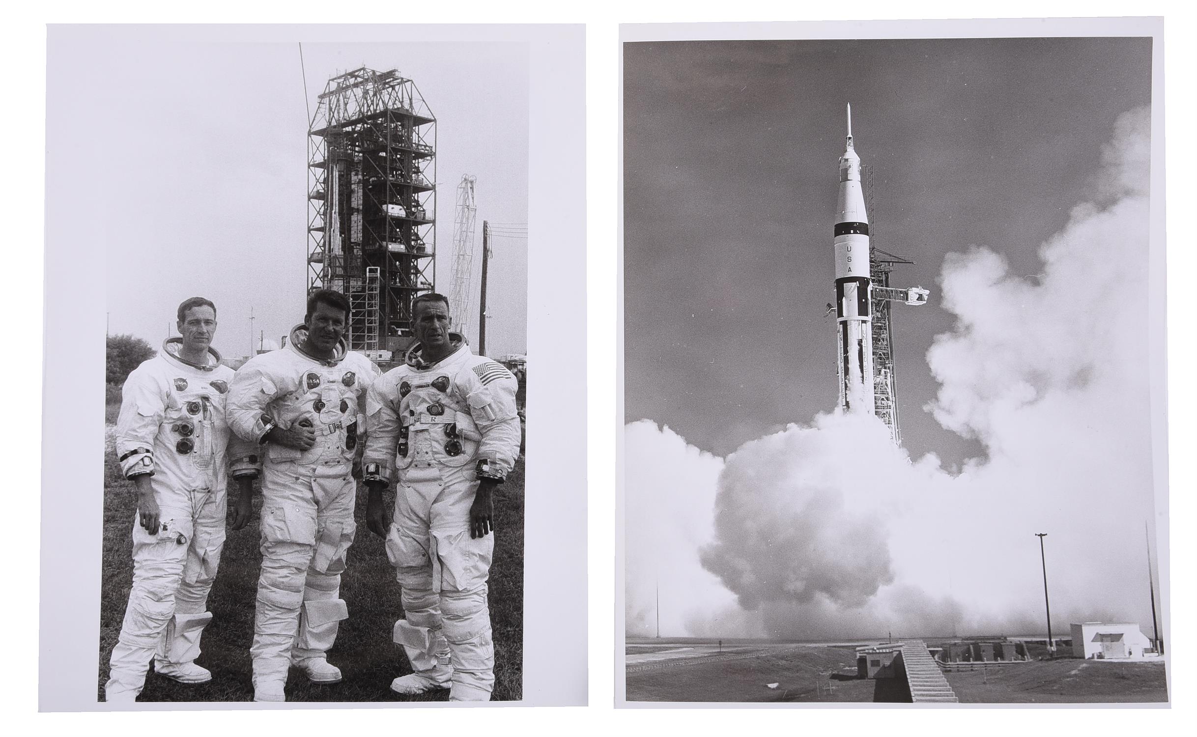 Portrait of the crew, pre-flight activities and the launch of Apollo 7, October 1968