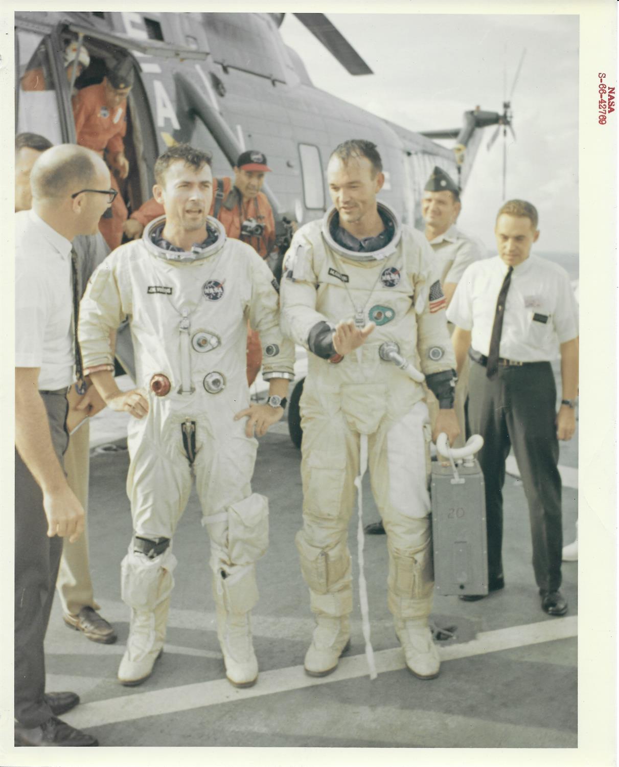 Two views of the crew onboard the recovery ship, USS Guadalcanal, Gemini 10, July 1966 - Image 2 of 5