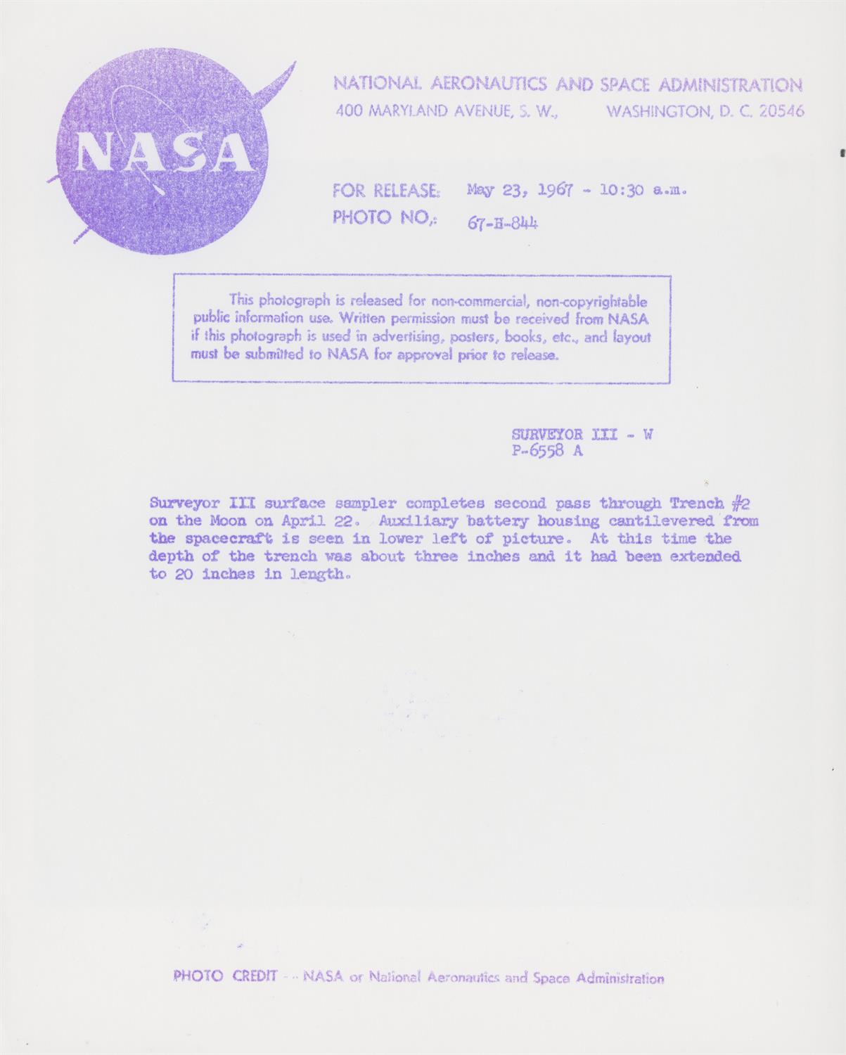 Three self-portraits of Surveyor 3 collecting lunar soil samples, Surveyor 3, April-May 1967 - Image 5 of 7