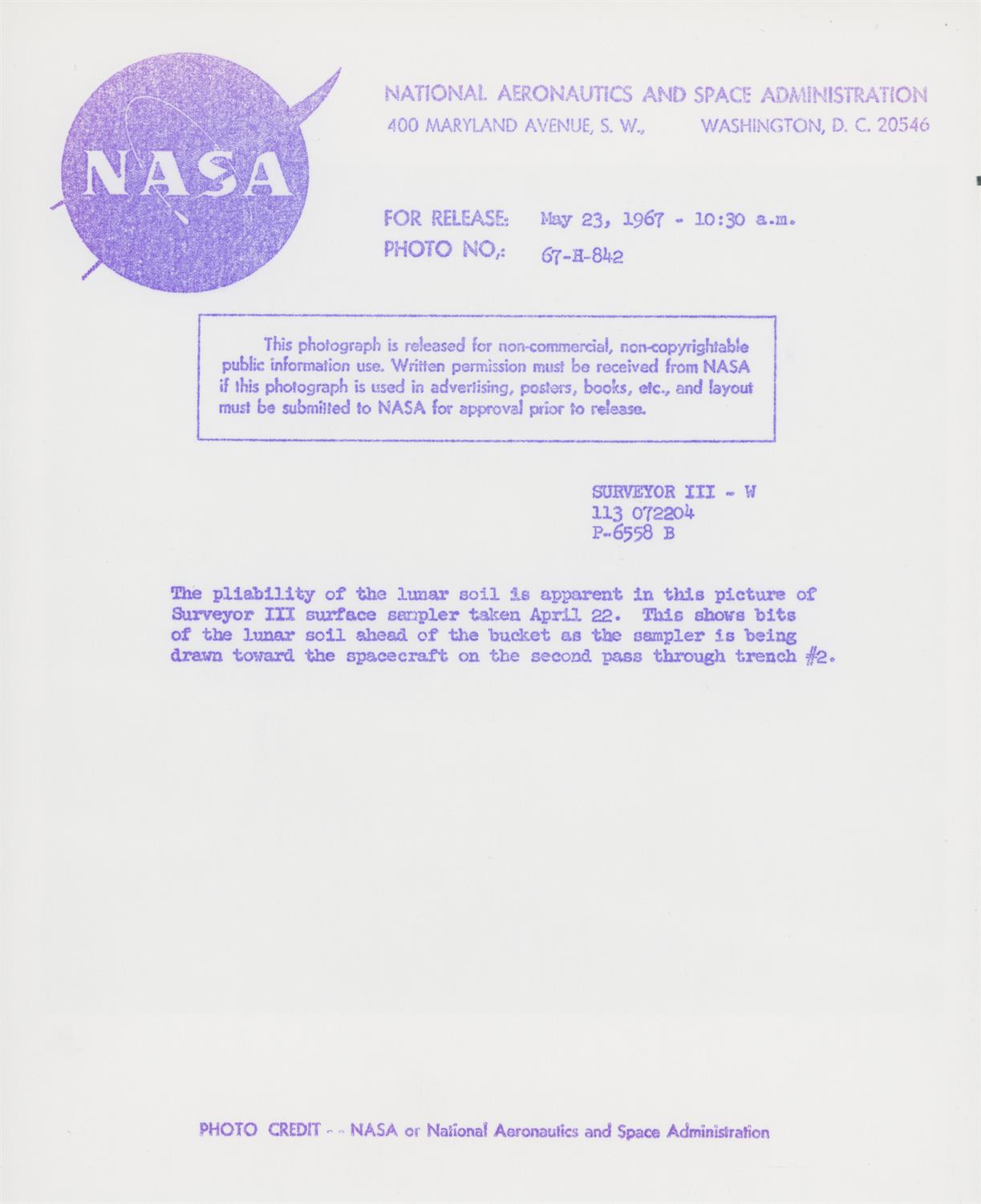 Three self-portraits of Surveyor 3 collecting lunar soil samples, Surveyor 3, April-May 1967 - Image 3 of 7