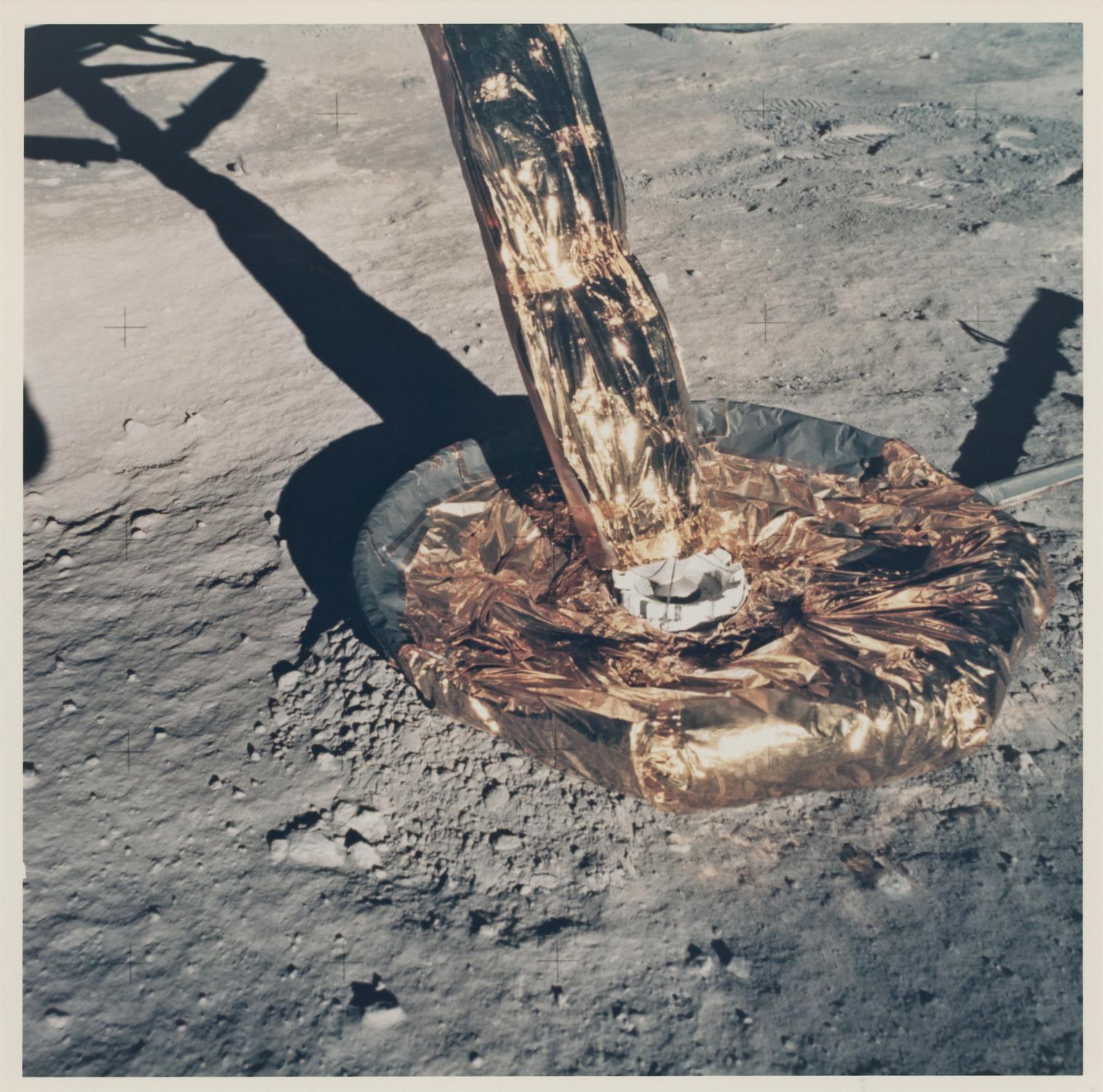 Golden footpad and the ascent stage of the Lunar Module 'Eagle' [two images], Apollo 11, July 1969