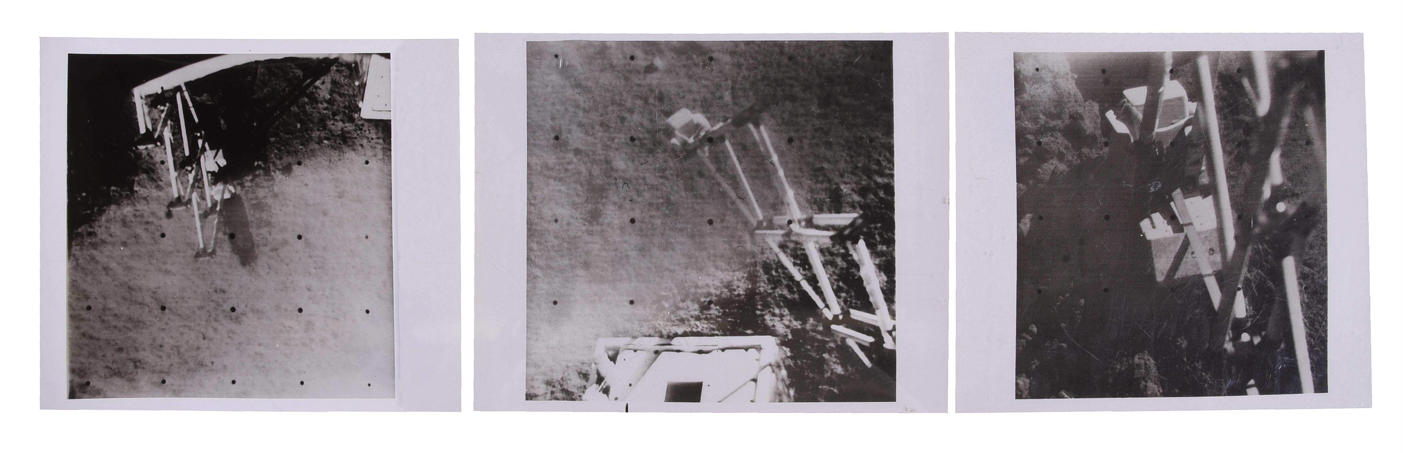 Three self-portraits of Surveyor 3 collecting lunar soil samples, Surveyor 3, April-May 1967