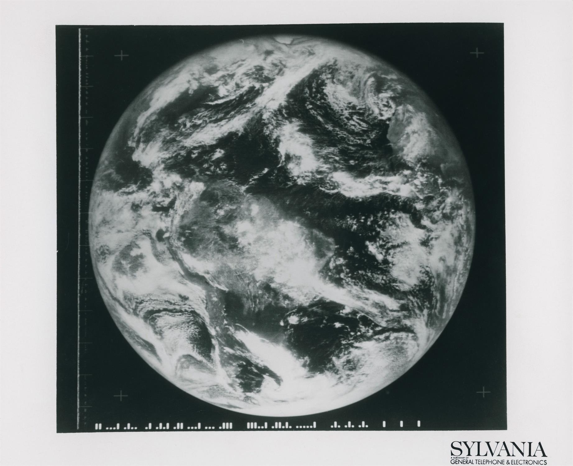 First high quality colour photograph of the full Earth (b&w version), ATS 3, November 1967