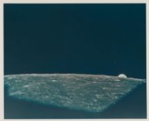 Fragile Earth emerges above the lunar horizon (third Earthrise), Apollo 8, December 1968