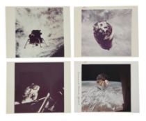 Views of the spacecraft over the Earth and Russell Schweickart's EVA, Apollo 9, March 1969