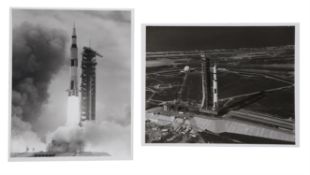 Saturn V moments after the lift-off; a view of the rocket on the pad, Apollo 11, 16 July 1969