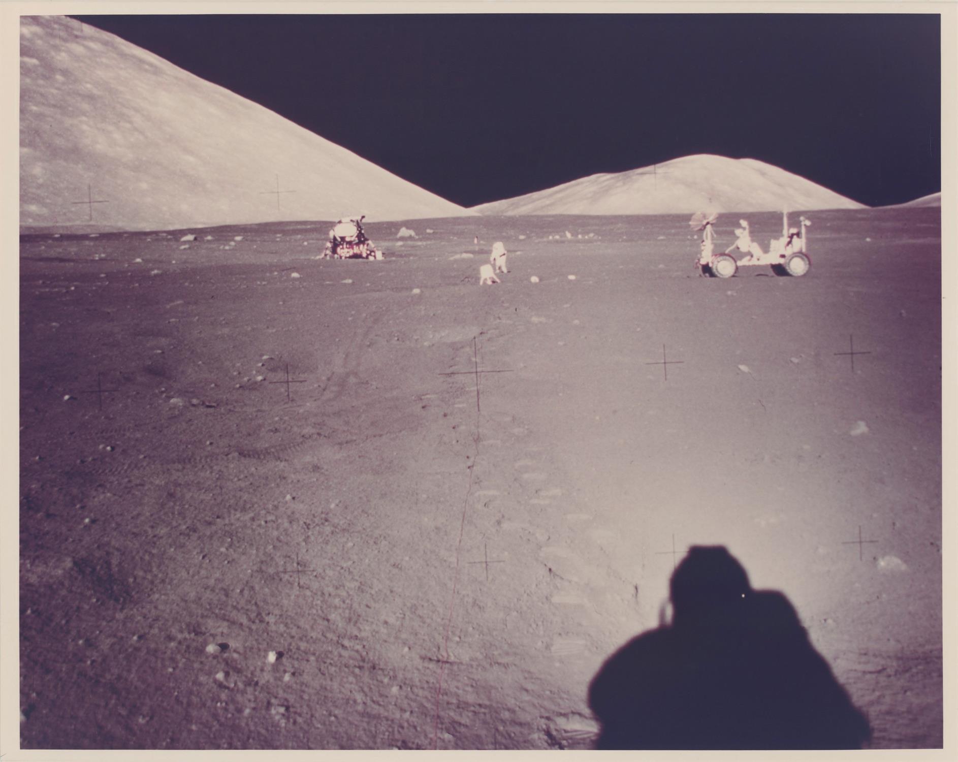 Lunar scenes: Harrison Schmitt working with the rake and at the SEP site, Apollo 17, December 1972 - Image 4 of 5