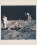 Buzz Aldrin looking back at the Tranquility Base, Apollo 11, July 1969