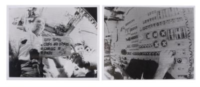 First live TV broadcast from outer space (two images), Apollo 7, October 1968