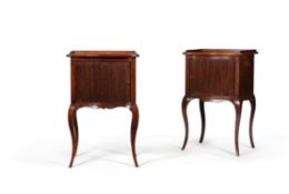 A pair of mahogany bedside cupboards, one late 18th century, the other later to match