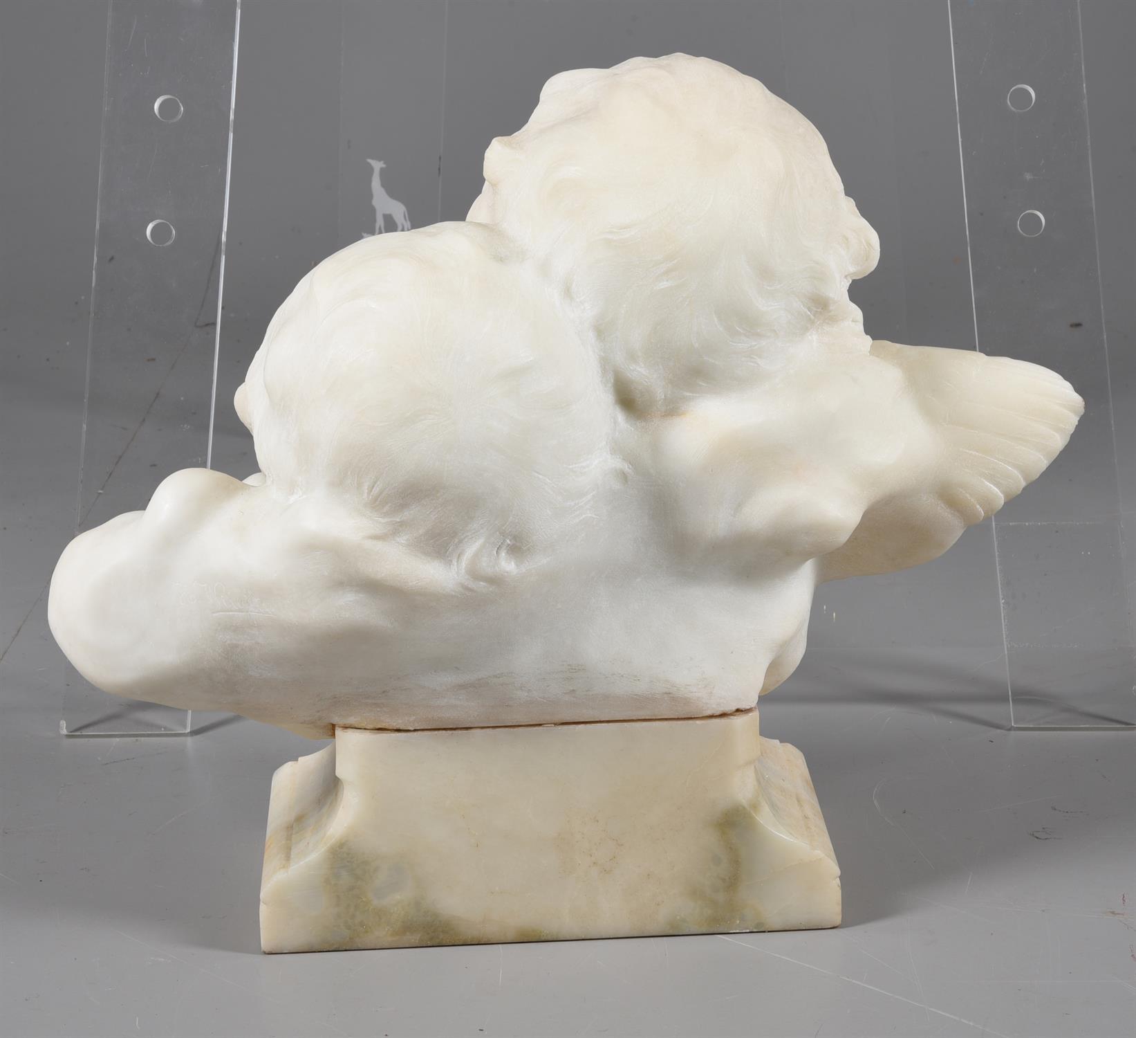 Henri Weigele (Franco-German, 1858-1927), a white marble group of two cherubs - Image 3 of 3