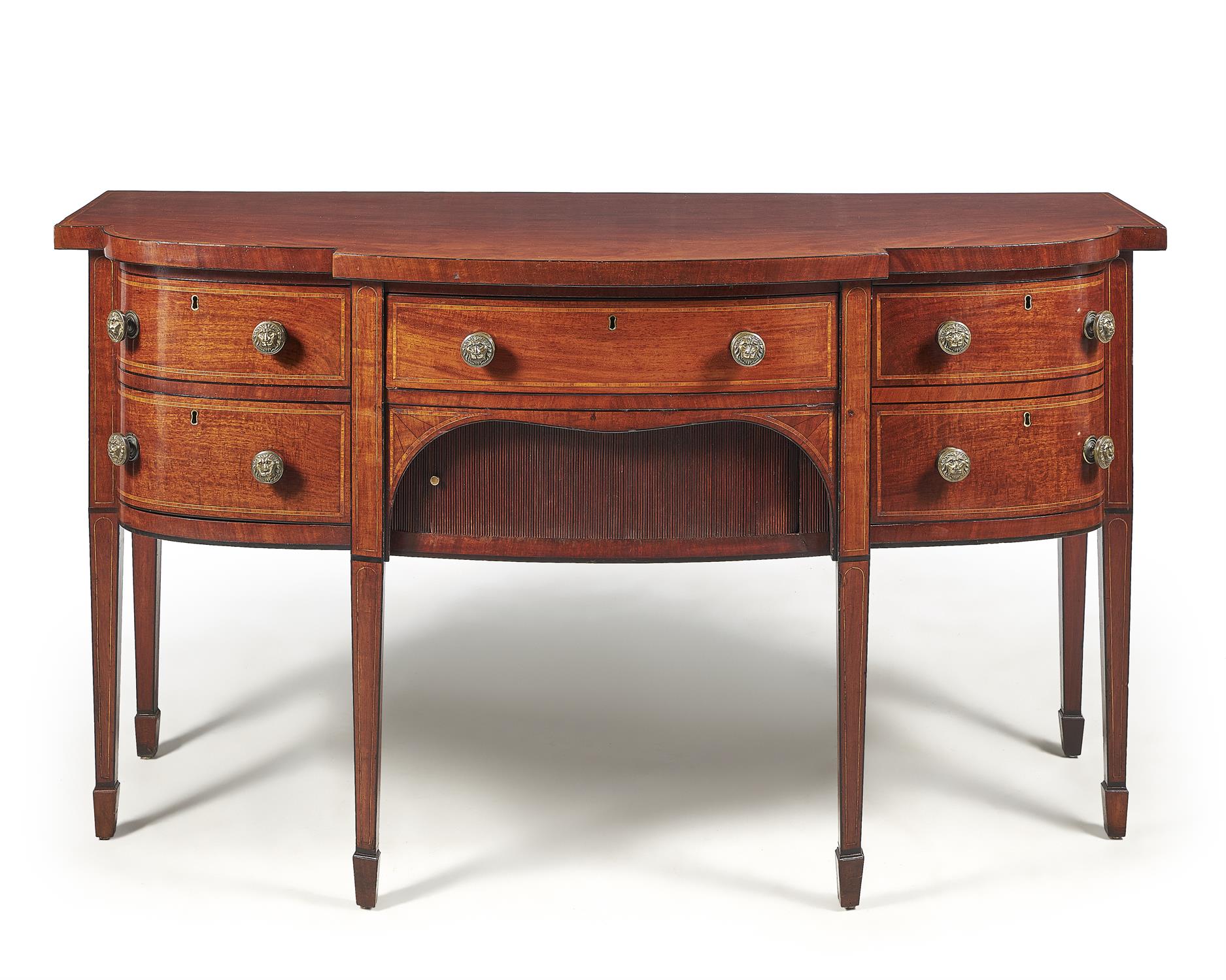 A George III mahogany and satinwood banded breakfront sideboard