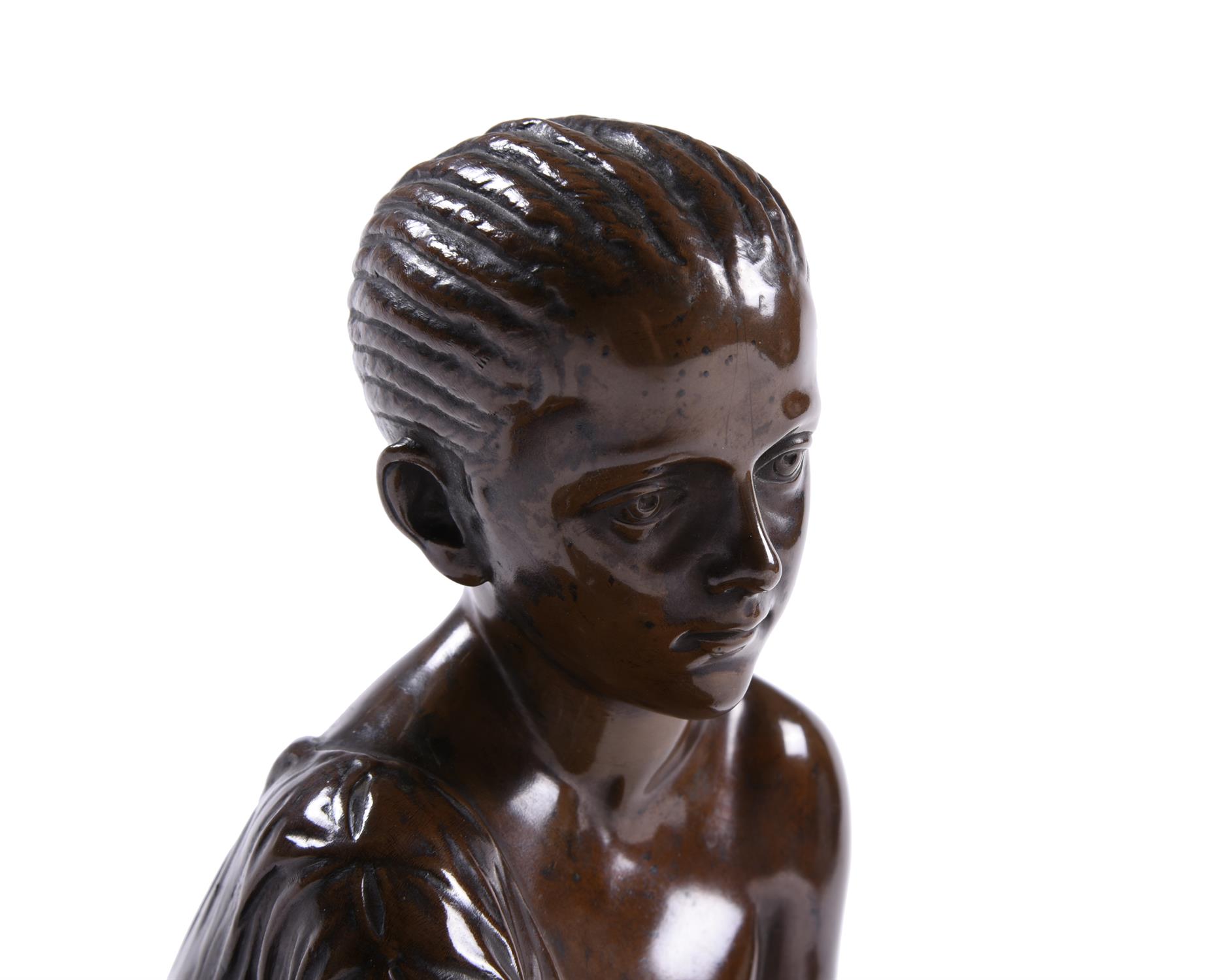 A French patinated bronze model of a young girl playing with marbles, Ferdinand Barbedienne - Image 2 of 9