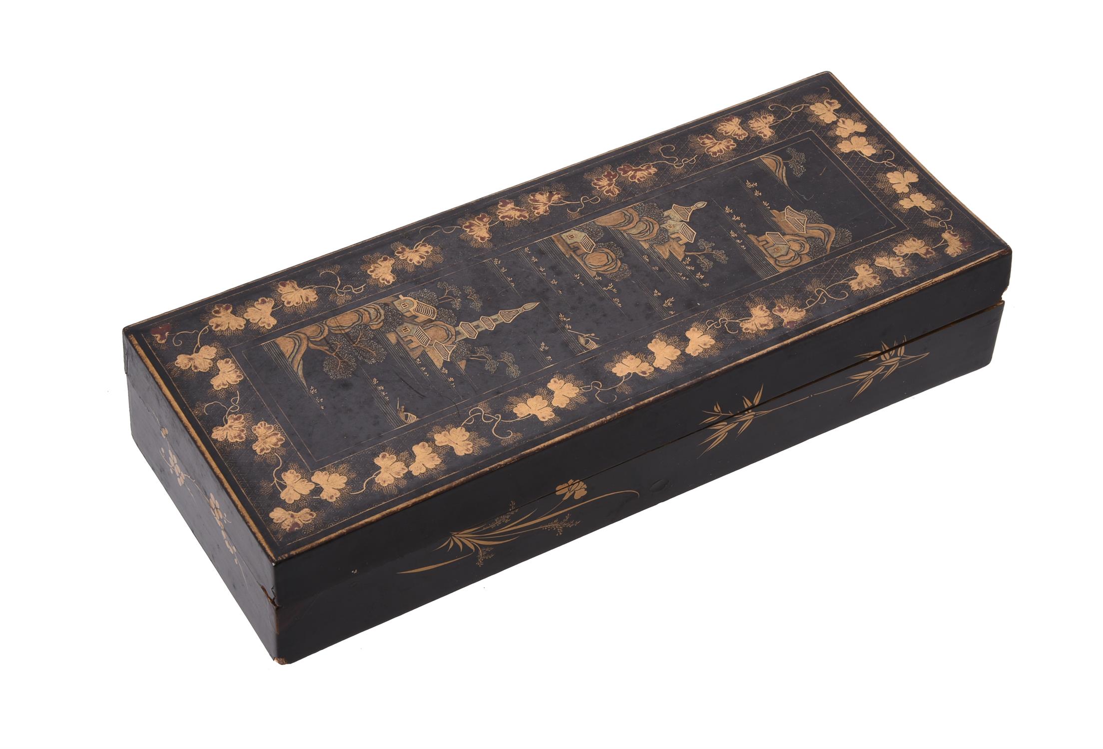 An Indo-Portuguese painted hardwood and metal mounted table top casket - Image 7 of 8