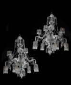 A pair of English cut glass ten light chandeliers, attributable to the manufactory of F and C Osler