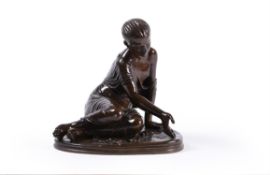 A French patinated bronze model of a young girl playing with marbles, Ferdinand Barbedienne