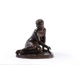 A French patinated bronze model of a young girl playing with marbles, Ferdinand Barbedienne