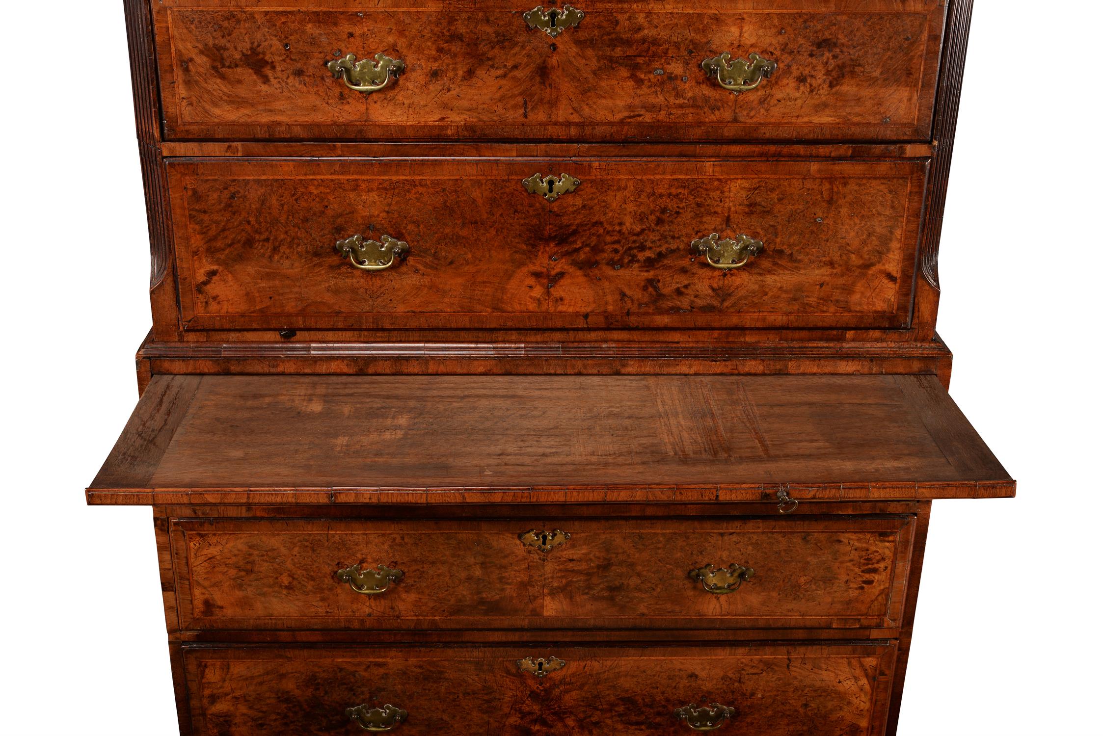 A George II burr walnut and feather banded chest on chest - Image 3 of 4