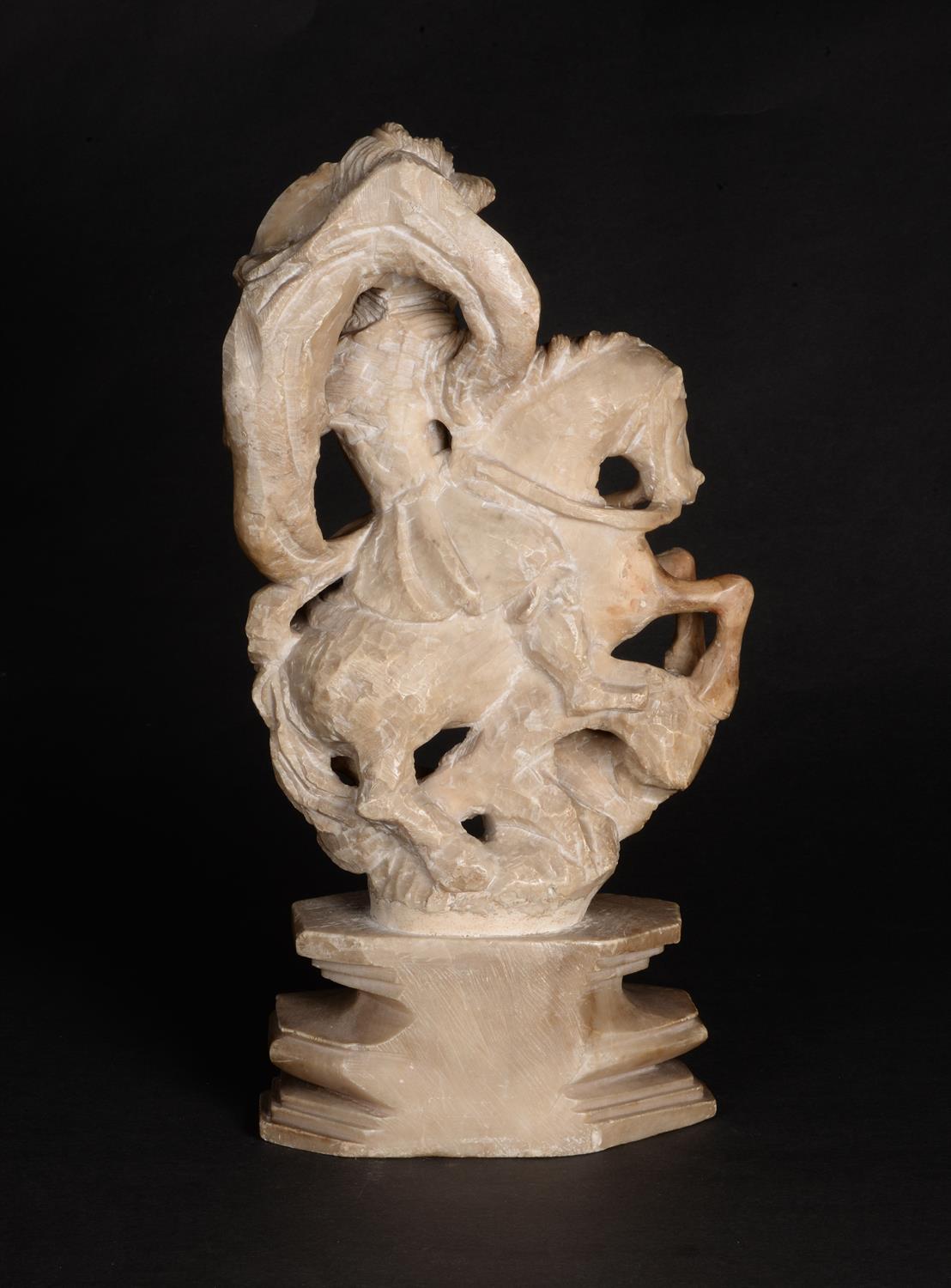 A Spanish or possibly Spanish Colonial alabaster model of St George slaying the dragon - Image 3 of 4