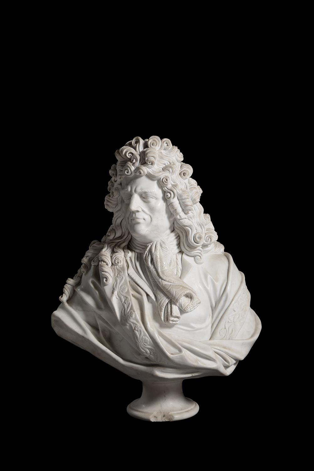 A sculpted white marble bust of Edouard Colbert, after Martin Desjardins (Franco-Dutch, 1637-1694) - Image 2 of 3