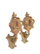 A pair of Venetian parcel giltwood and green painted lanterns, 18th century and later