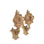 A pair of Venetian parcel giltwood and green painted lanterns, 18th century and later