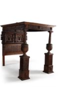 A carved oak tester bed, constructed from 17th century and later elements