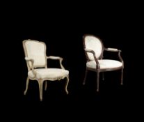 A Louis XV cream and green painted open armchair, and George III armchair