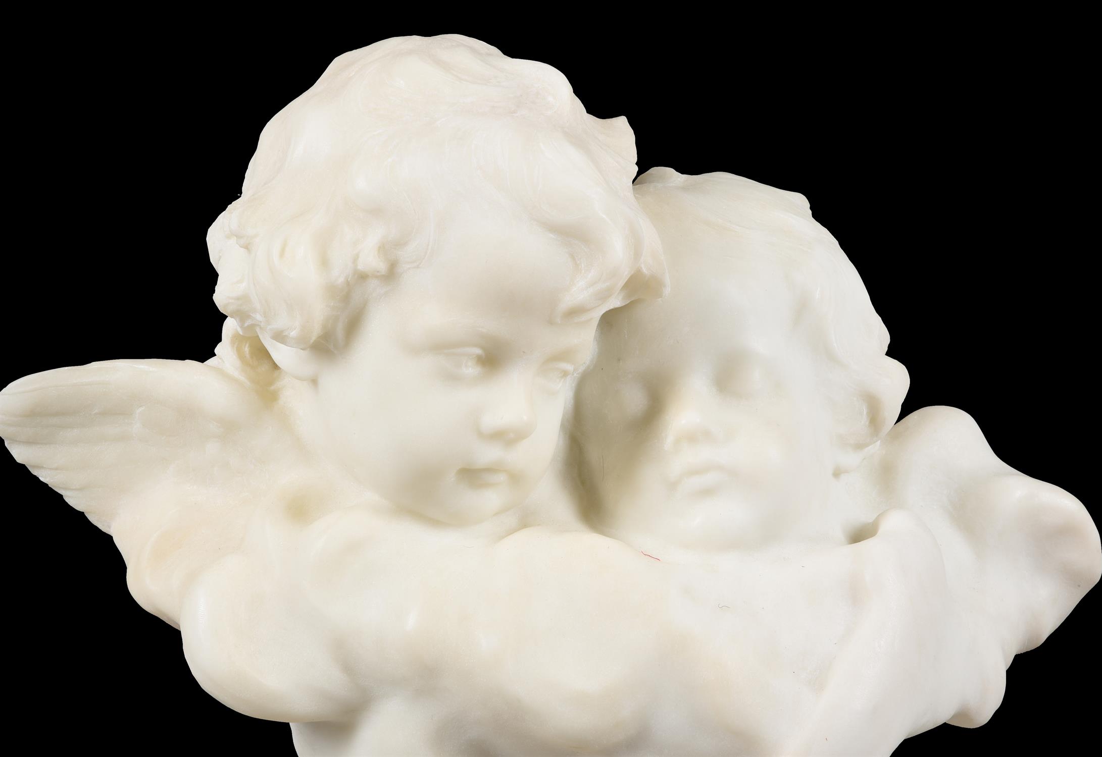 Henri Weigele (Franco-German, 1858-1927), a white marble group of two cherubs - Image 2 of 3