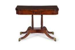 Y A Regency mahogany, rosewood crossbanded and brass strung folding card table