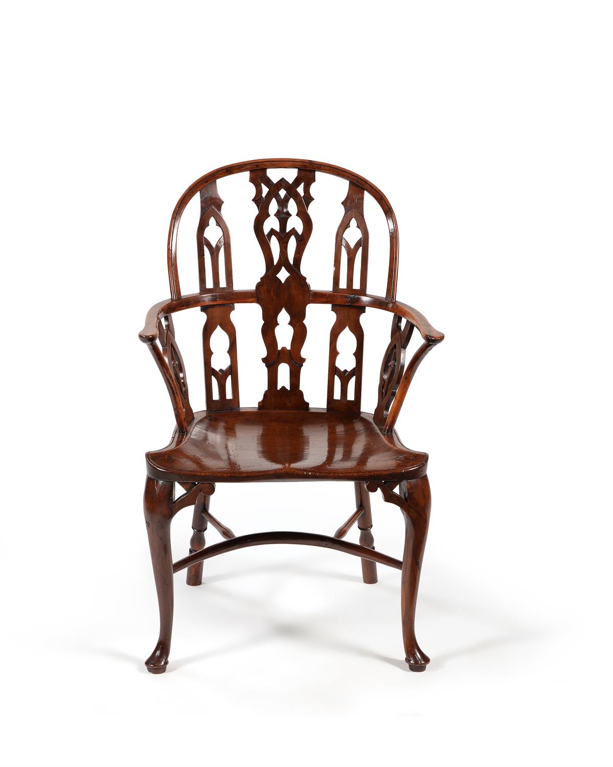 A pair of yew and mahogany Gothic Windsor armchairs - Image 2 of 5