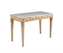 An Italian cream painted and parcel gilt console table